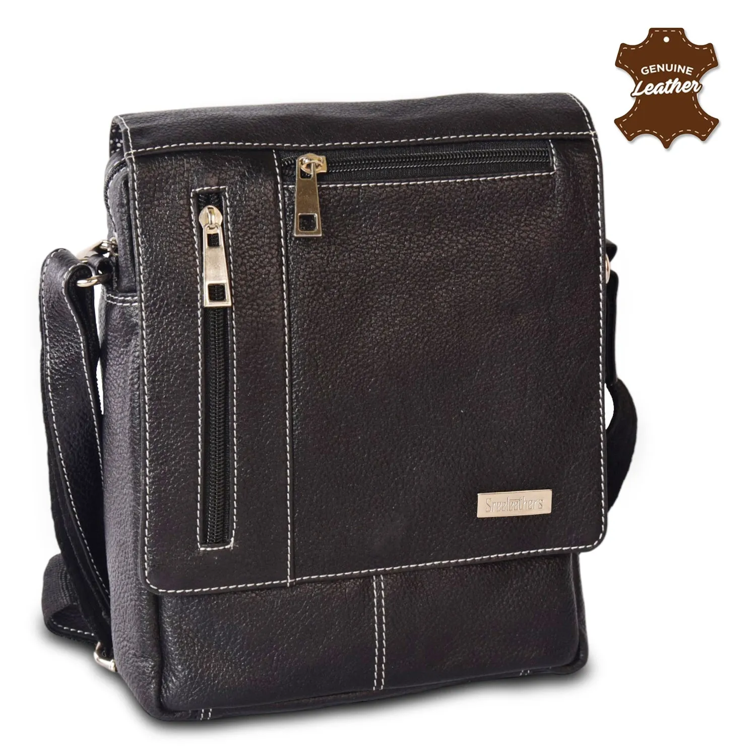 Leather Messenger Bag 36813(BLACK)