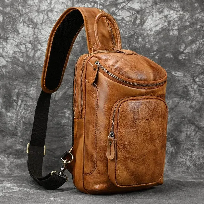 Leather Waist Bag Vintage Chest Pack Sling Bag for Men