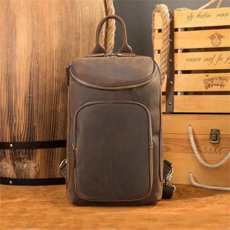 Leather Waist Bag Vintage Chest Pack Sling Bag for Men