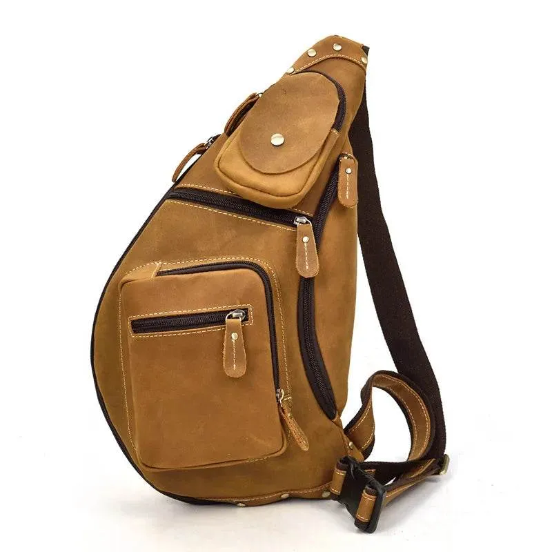 Leather Waist Bag Vintage Chest Pack Sling Bag for Men