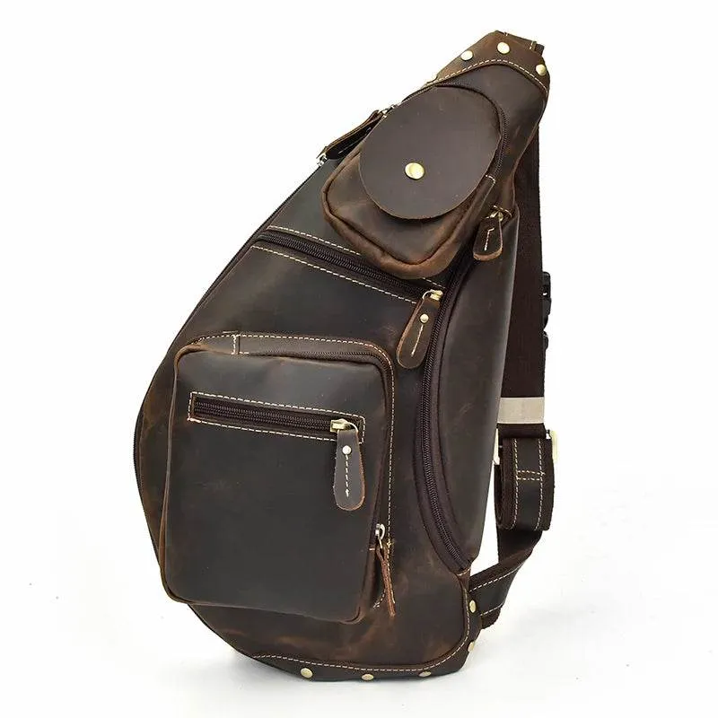 Leather Waist Bag Vintage Chest Pack Sling Bag for Men