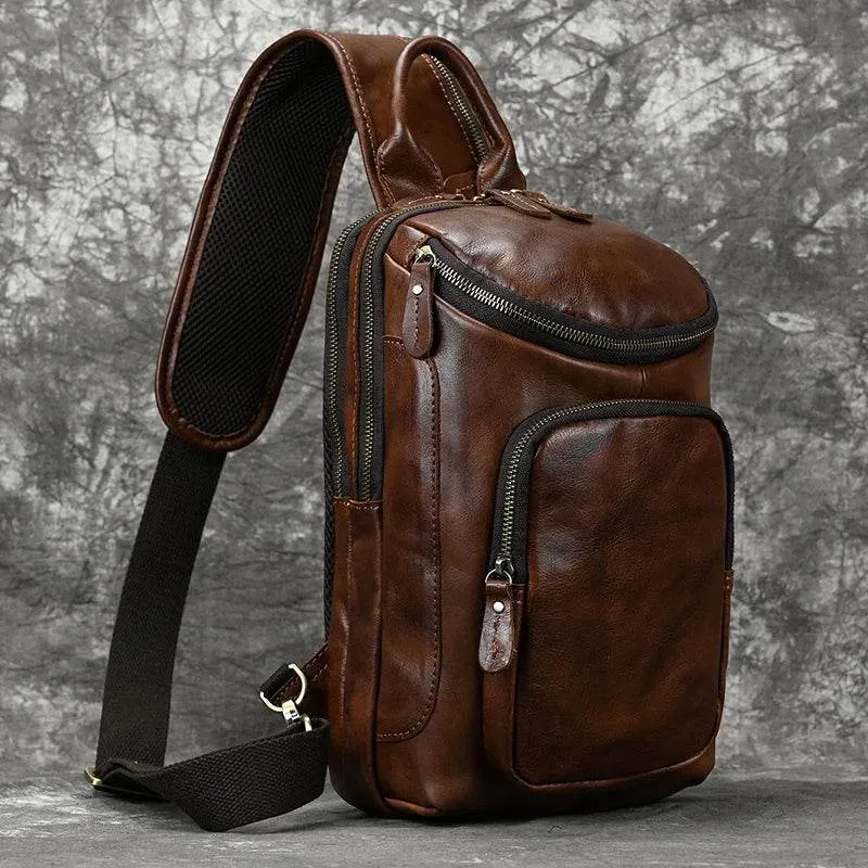 Leather Waist Bag Vintage Chest Pack Sling Bag for Men