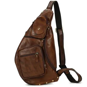 Leather Waist Bag Vintage Chest Pack Sling Bag for Men