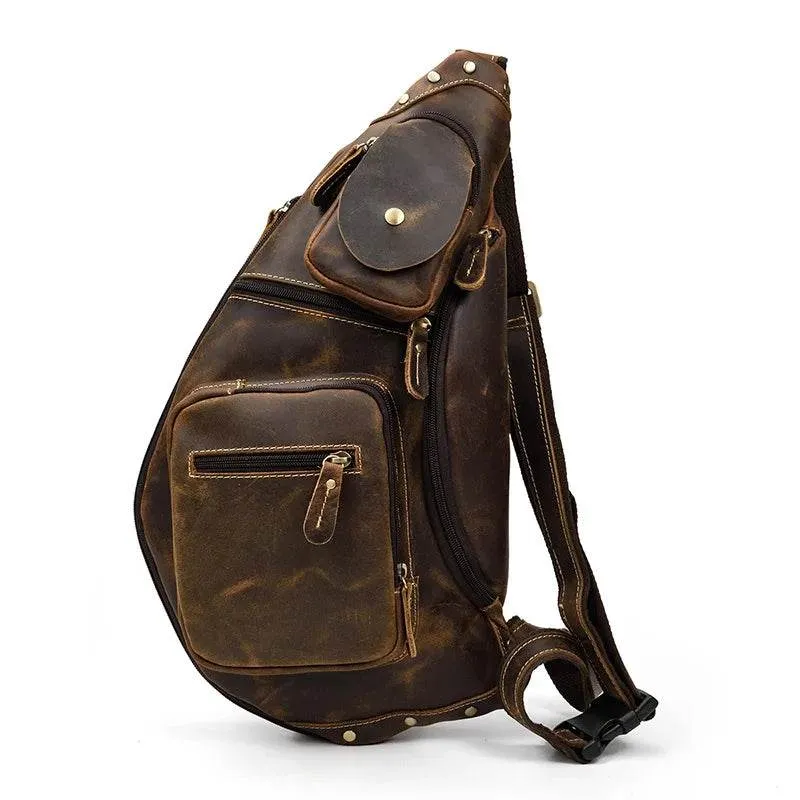 Leather Waist Bag Vintage Chest Pack Sling Bag for Men