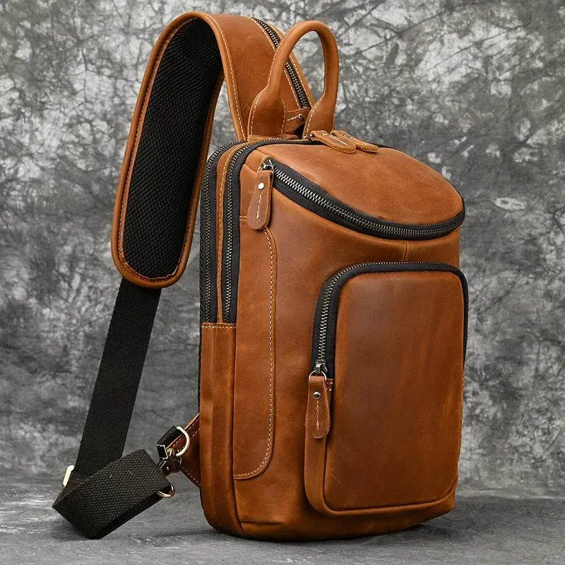 Leather Waist Bag Vintage Chest Pack Sling Bag for Men