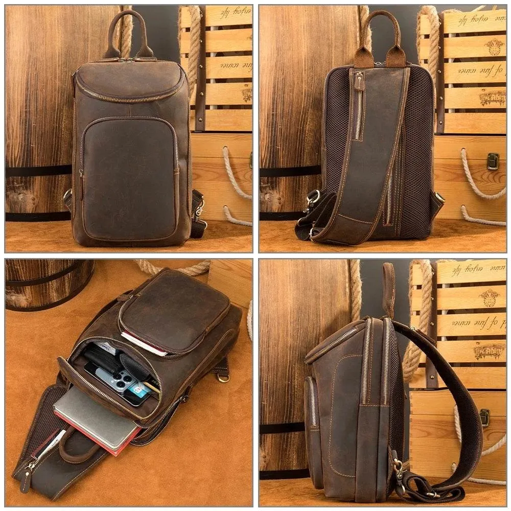 Leather Waist Bag Vintage Chest Pack Sling Bag for Men