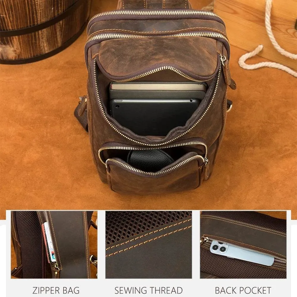 Leather Waist Bag Vintage Chest Pack Sling Bag for Men