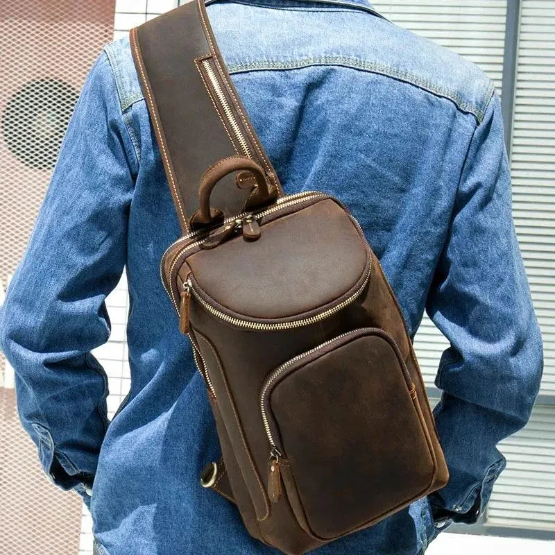 Leather Waist Bag Vintage Chest Pack Sling Bag for Men