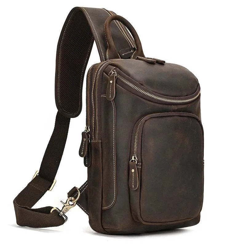 Leather Waist Bag Vintage Chest Pack Sling Bag for Men