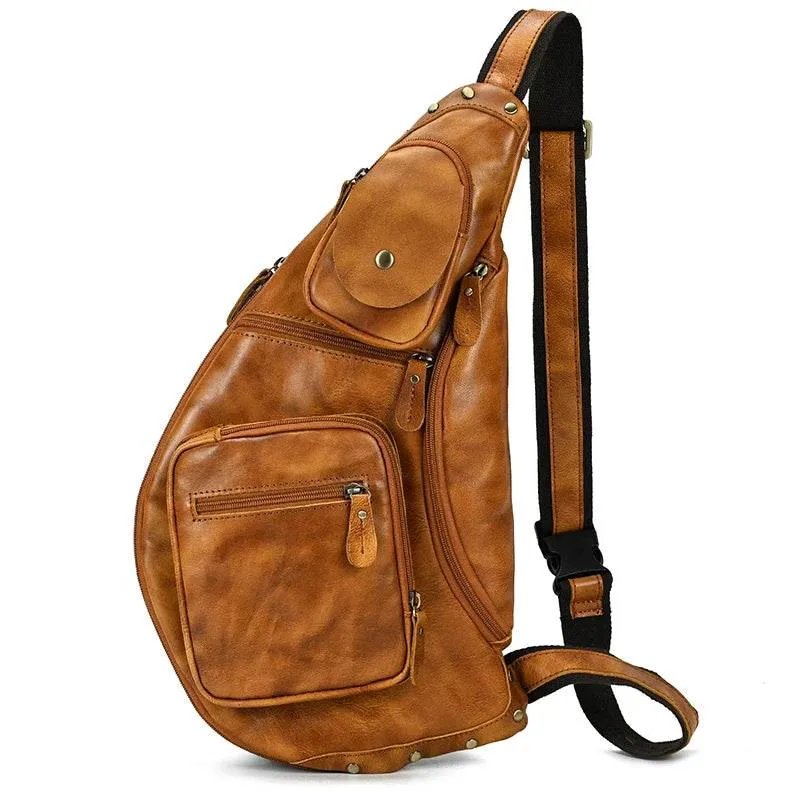 Leather Waist Bag Vintage Chest Pack Sling Bag for Men