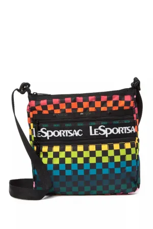 LeSportSac Rainbow Checkers Handbag Zipper Crossbody Bag Pink Yellow Purse NEW