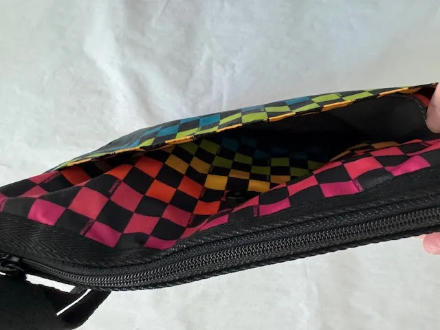 LeSportSac Rainbow Checkers Handbag Zipper Crossbody Bag Pink Yellow Purse NEW
