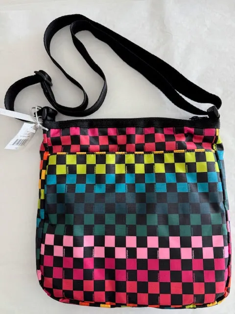 LeSportSac Rainbow Checkers Handbag Zipper Crossbody Bag Pink Yellow Purse NEW