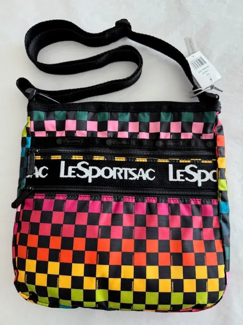 LeSportSac Rainbow Checkers Handbag Zipper Crossbody Bag Pink Yellow Purse NEW