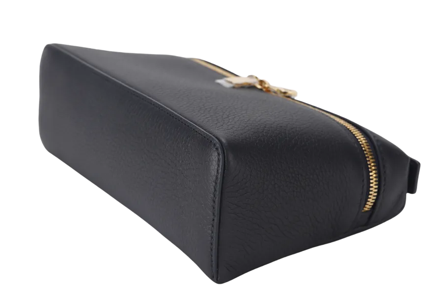 LORO PIANA EXTRA POCKET L19 BLUE BLACK COLOR CALFSKIN GOLD HARDWARE WITH STRAP, DUST COVER AND BOX