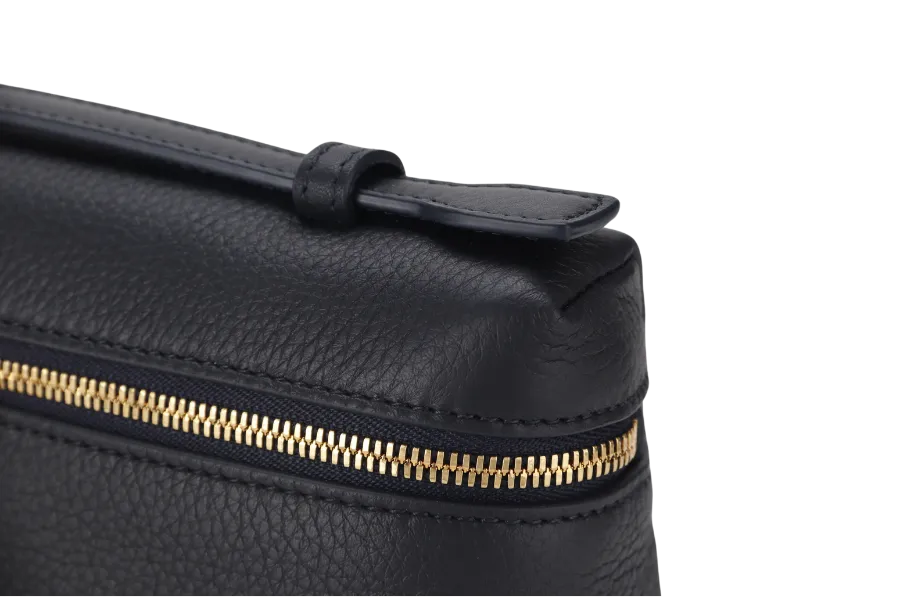 LORO PIANA EXTRA POCKET L19 BLUE BLACK COLOR CALFSKIN GOLD HARDWARE WITH STRAP, DUST COVER AND BOX