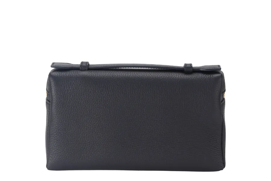 LORO PIANA EXTRA POCKET L19 BLUE BLACK COLOR CALFSKIN GOLD HARDWARE WITH STRAP, DUST COVER AND BOX