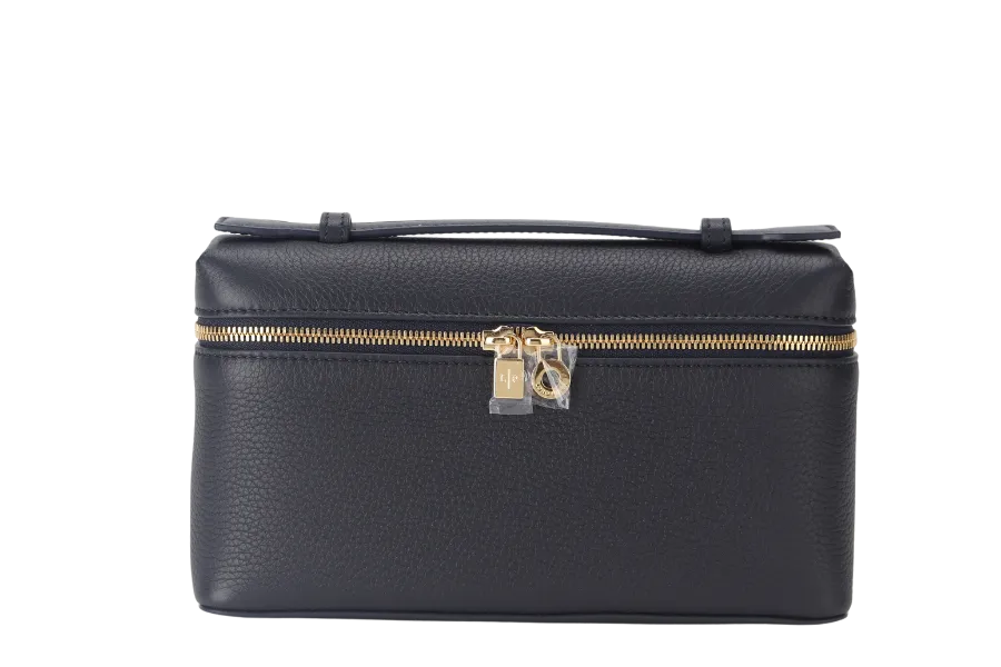 LORO PIANA EXTRA POCKET L19 BLUE BLACK COLOR CALFSKIN GOLD HARDWARE WITH STRAP, DUST COVER AND BOX