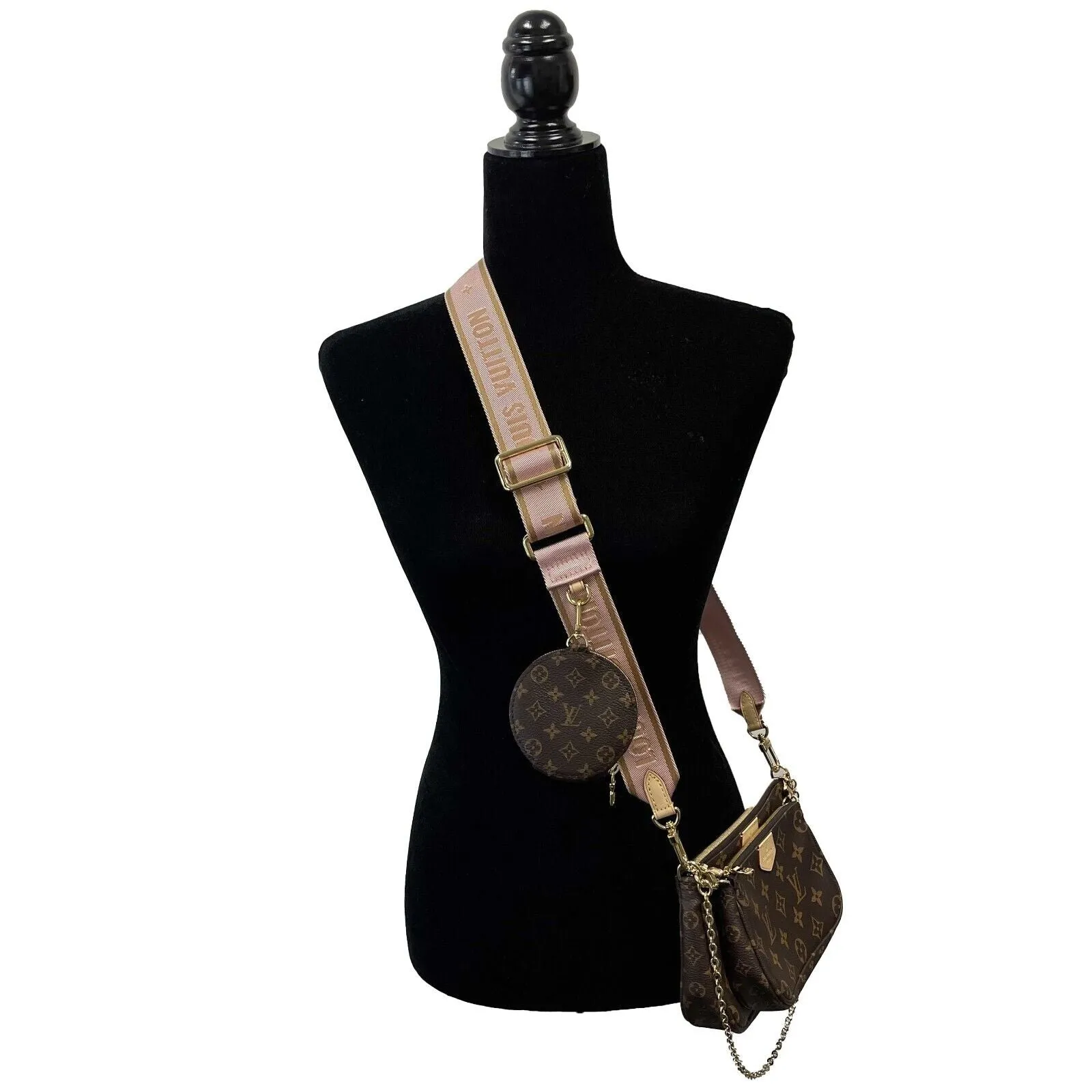 Louis Vuitton - Multi Pochette Accessories in Light Pink / Brown Crossbody - NEW