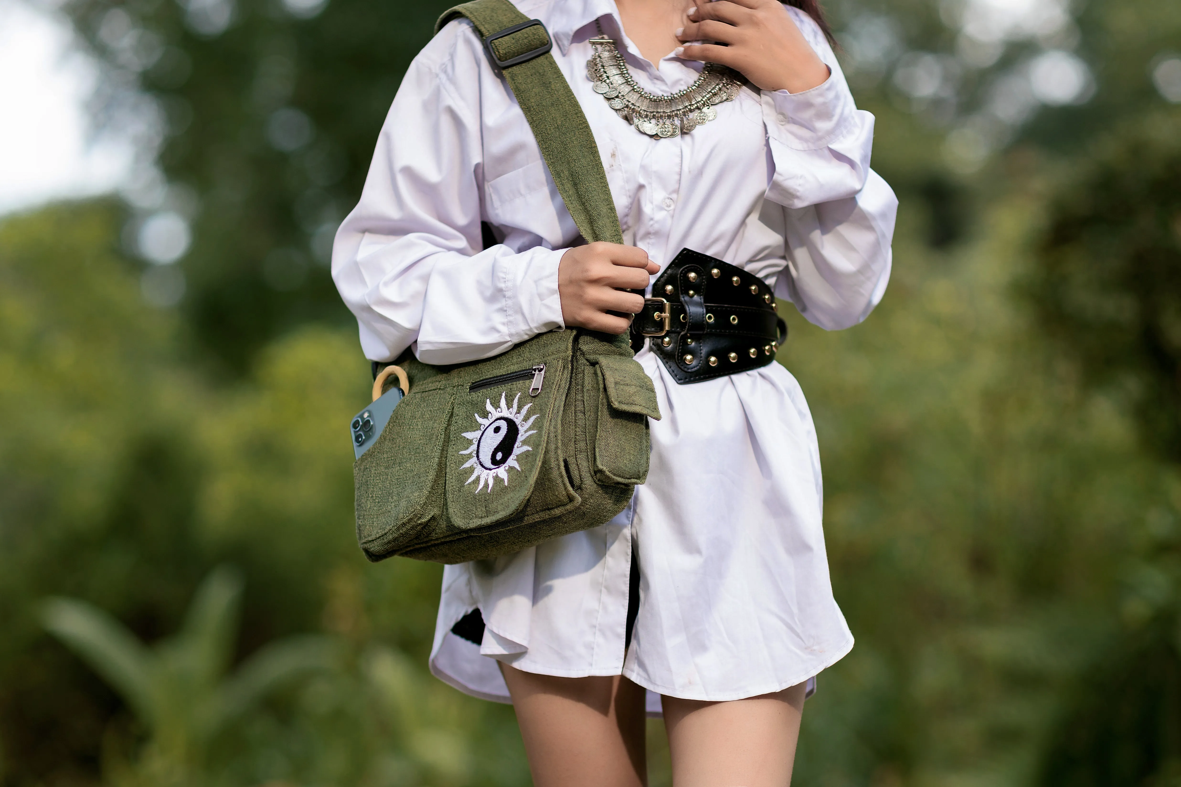 Lukla Green Embroidered Messenger Bag