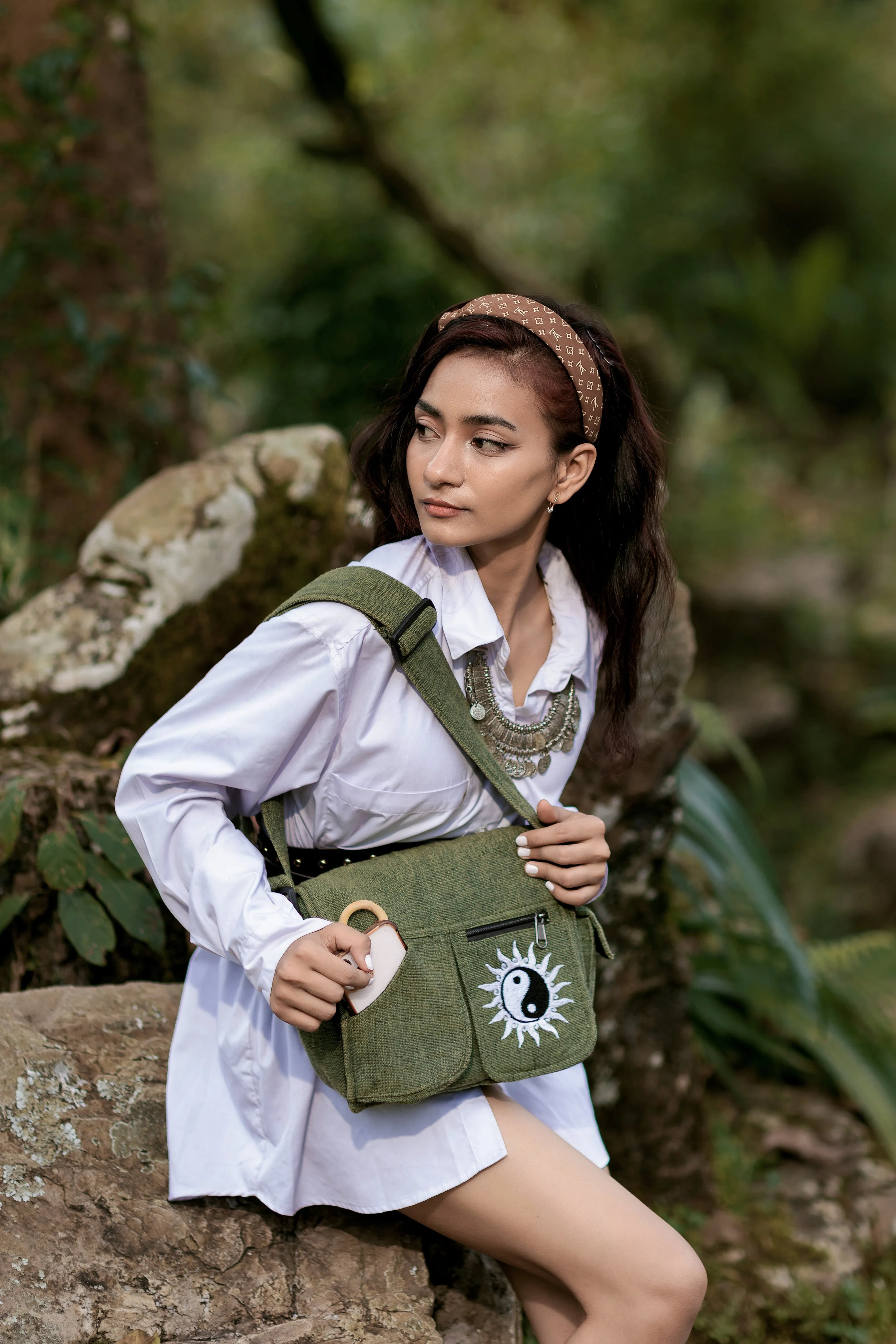 Lukla Green Embroidered Messenger Bag