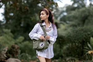 Lukla Green Embroidered Messenger Bag