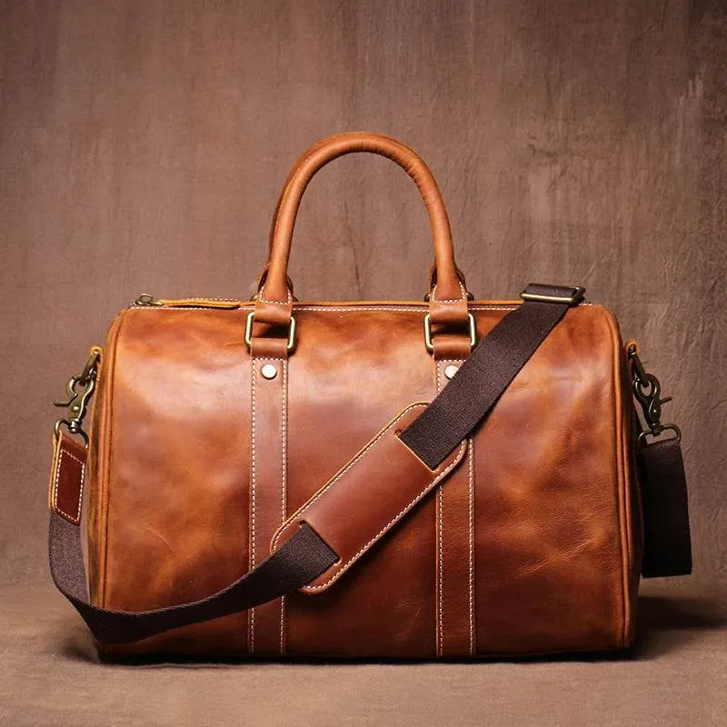 LUOKIR Men's Genuine Leather Handbag Vintage Crazy Horse Short Travel Bag Women's Fitness Luxury Shoulder Messenger Luggage Bags