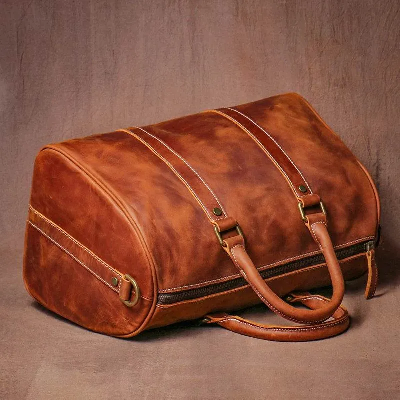 LUOKIR Men's Genuine Leather Handbag Vintage Crazy Horse Short Travel Bag Women's Fitness Luxury Shoulder Messenger Luggage Bags