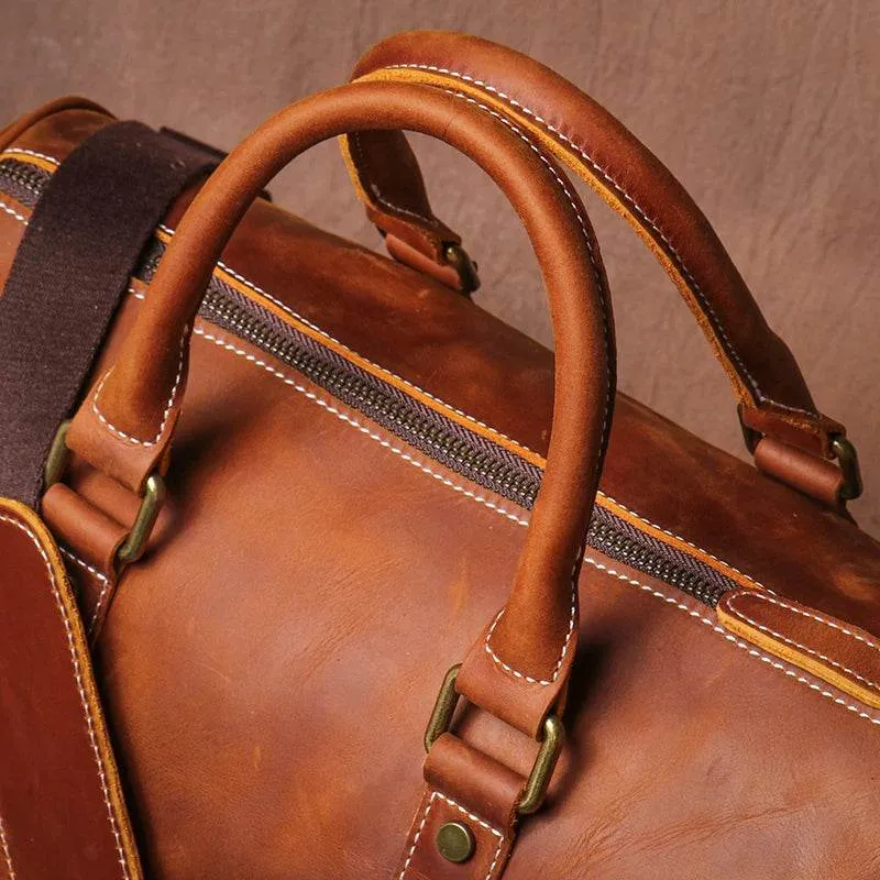 LUOKIR Men's Genuine Leather Handbag Vintage Crazy Horse Short Travel Bag Women's Fitness Luxury Shoulder Messenger Luggage Bags