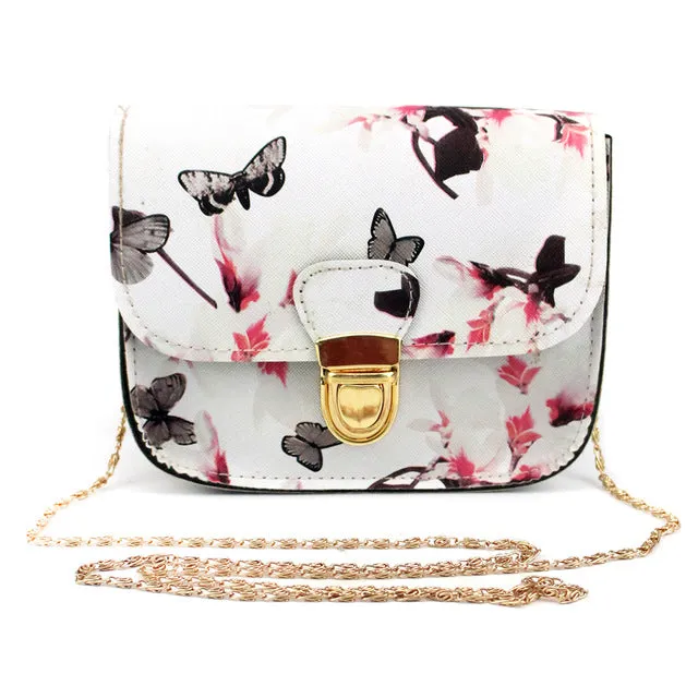 Luxury Women Bags Design Small Satchel Women bag Flower Butterfly Printed PU Leather Shoulder Bag Retro Crossbody Bag Bolsa