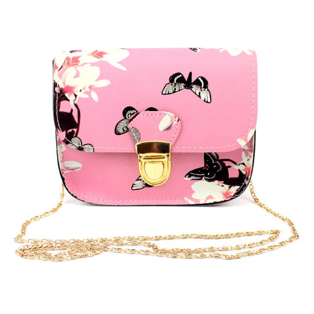 Luxury Women Bags Design Small Satchel Women bag Flower Butterfly Printed PU Leather Shoulder Bag Retro Crossbody Bag Bolsa