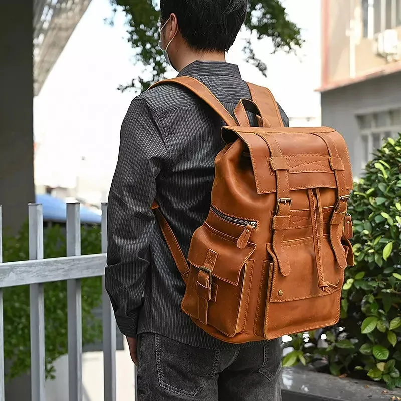 Men Backpack Luxury Cow Skin Leather