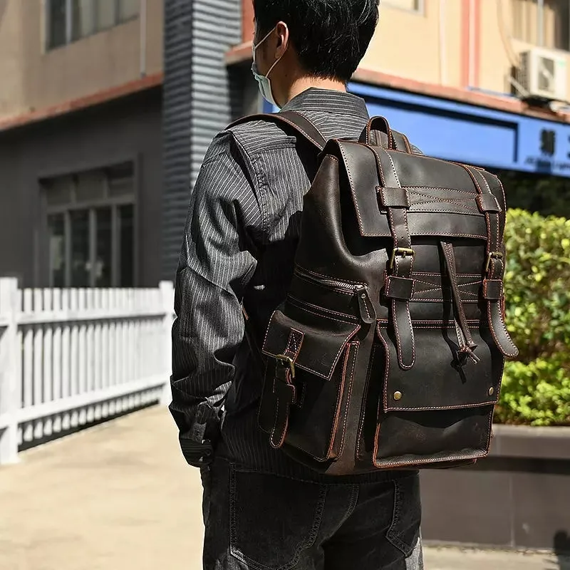 Men Backpack Luxury Cow Skin Leather