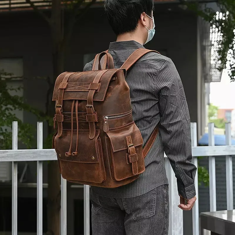 Men Backpack Luxury Cow Skin Leather
