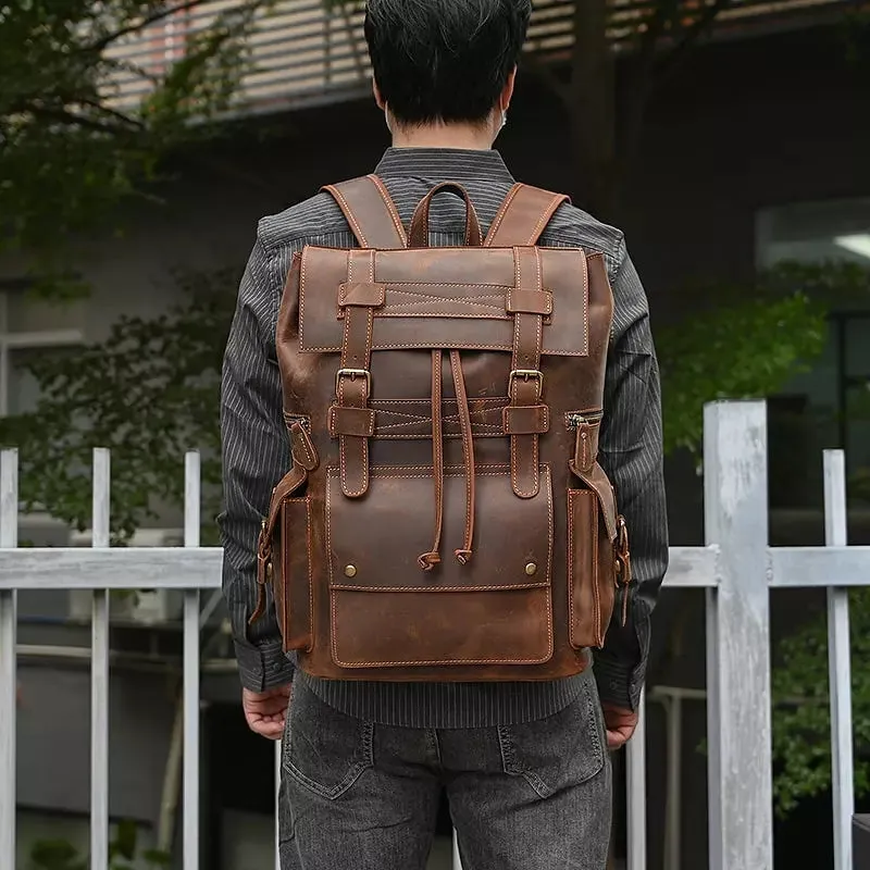 Men Backpack Luxury Cow Skin Leather
