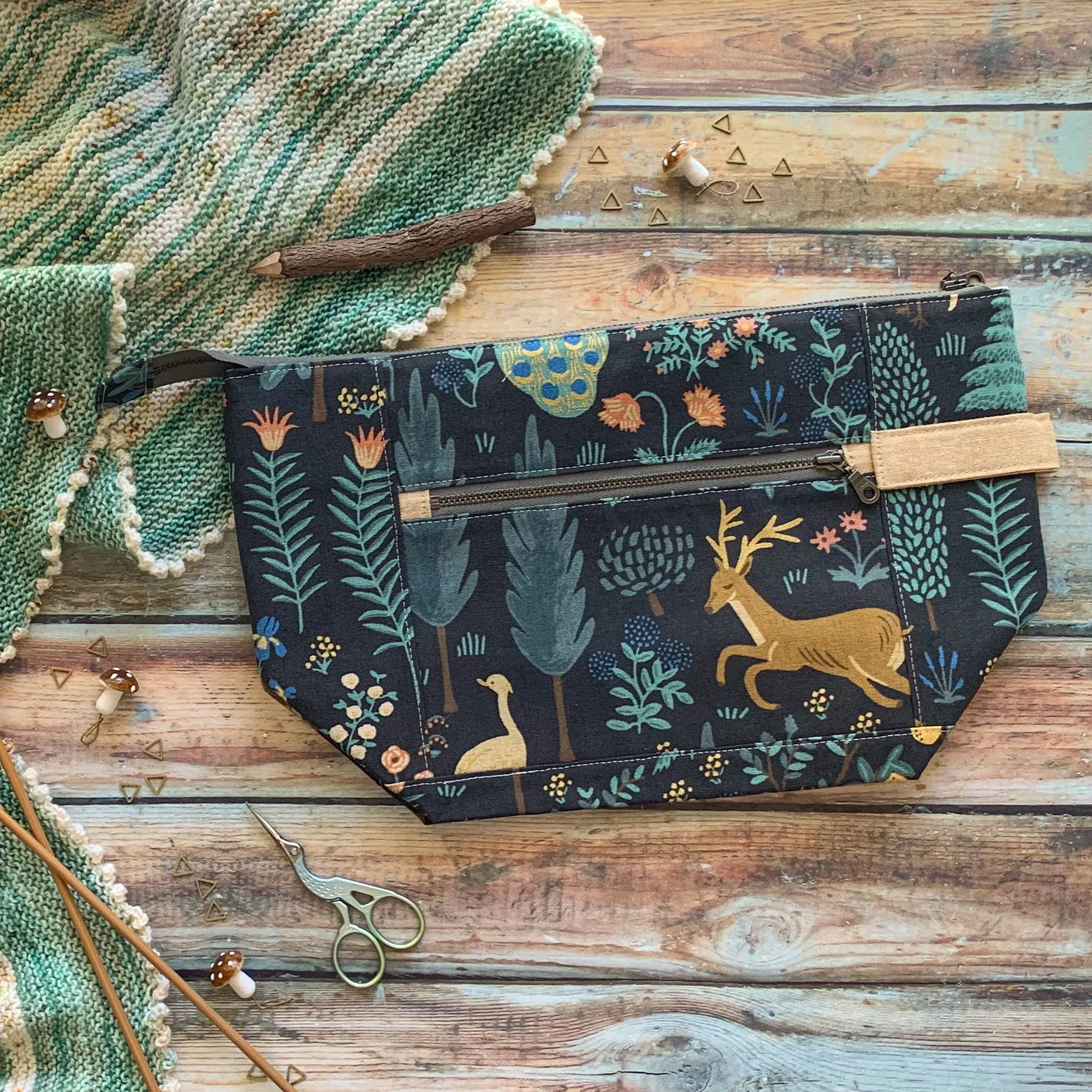 *Menagerie*- Ready to Ship- Zippered Knitting Project Bag