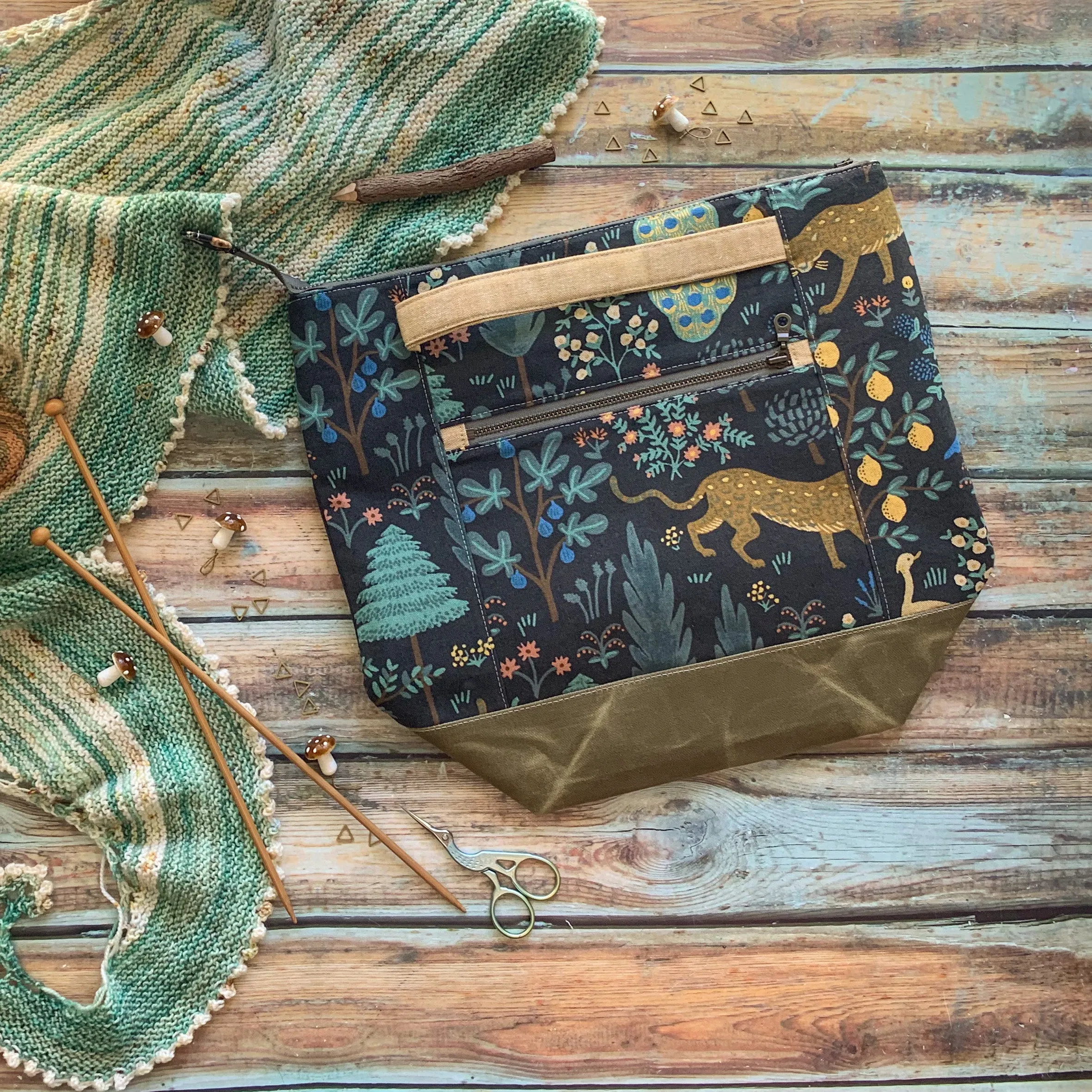 *Menagerie*- Ready to Ship- Zippered Knitting Project Bag