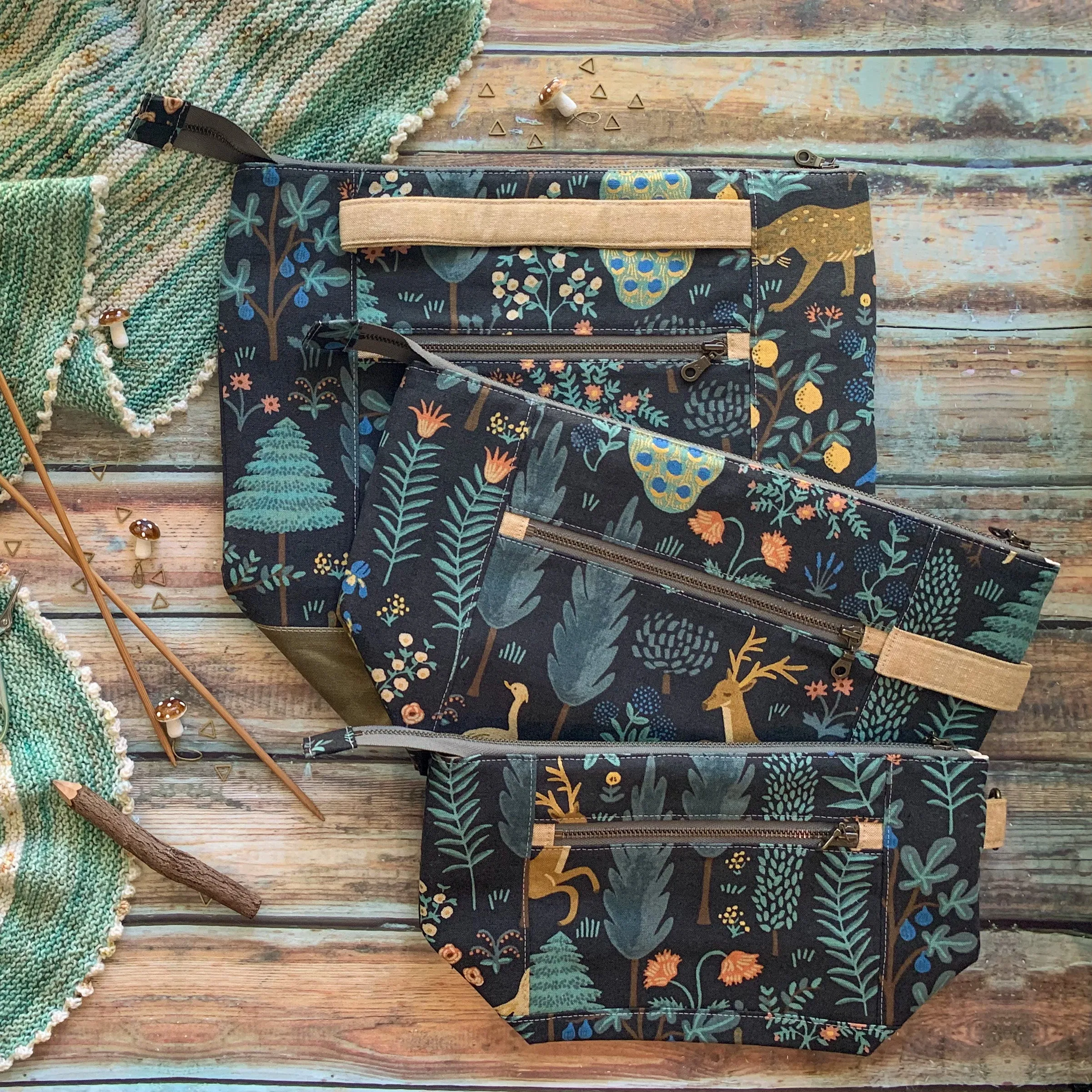 *Menagerie*- Ready to Ship- Zippered Knitting Project Bag
