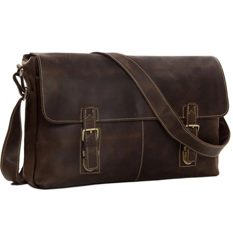 Men's Genuine Vintage Leather Messenger Shoulder Laptop Bag - Mens Leather Bags 6002LR