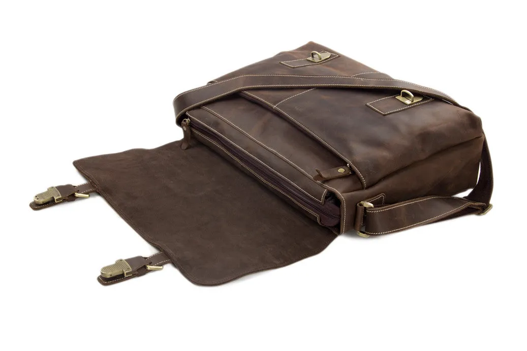 Men's Genuine Vintage Leather Messenger Shoulder Laptop Bag - Mens Leather Bags 6002LR