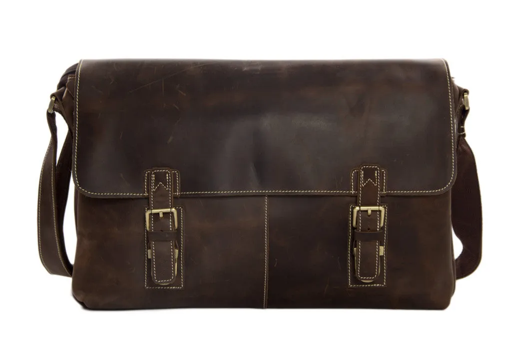 Men's Genuine Vintage Leather Messenger Shoulder Laptop Bag - Mens Leather Bags 6002LR