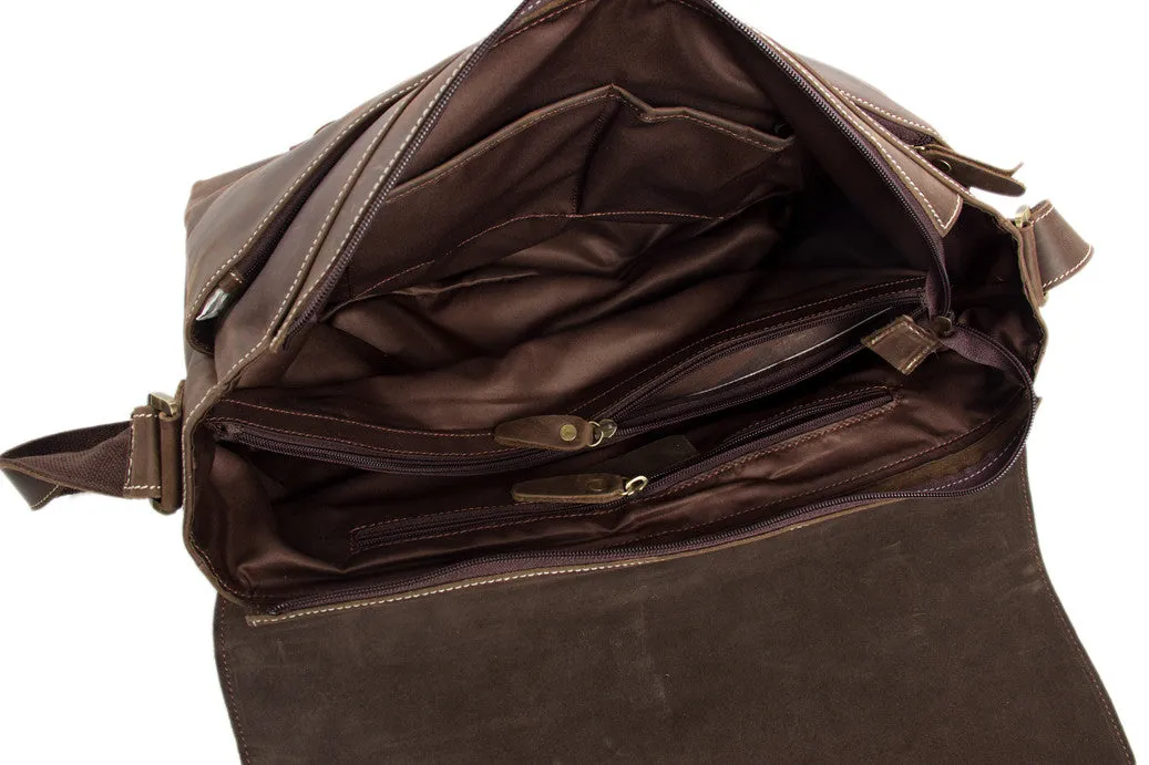 Men's Genuine Vintage Leather Messenger Shoulder Laptop Bag - Mens Leather Bags 6002LR