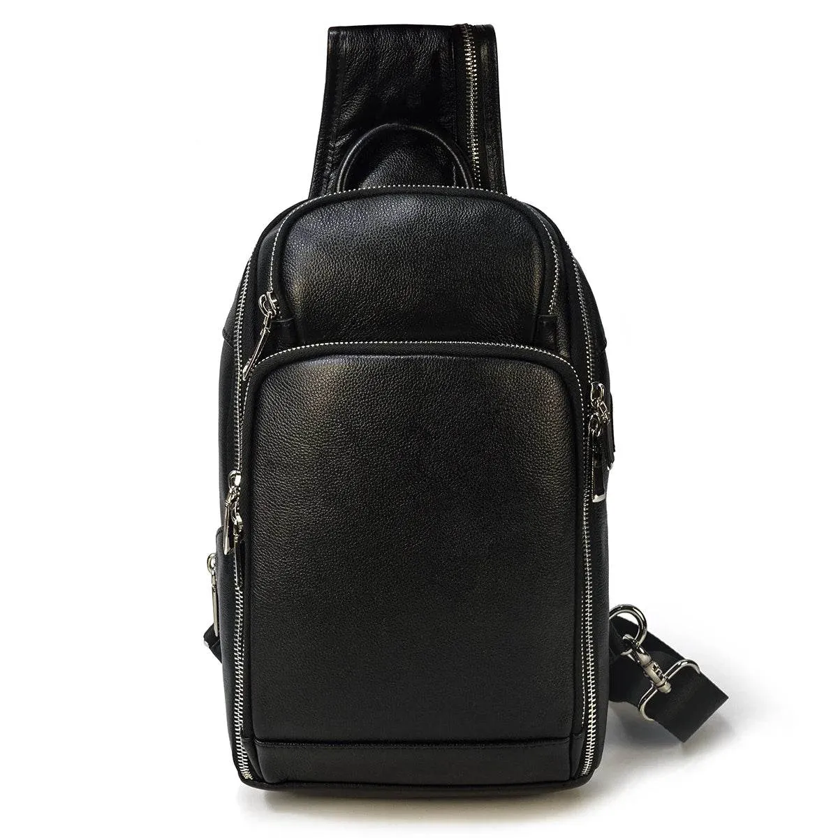 Men’s Leather Chest Bag with USB Cable Crossbody Outdoor Bag
