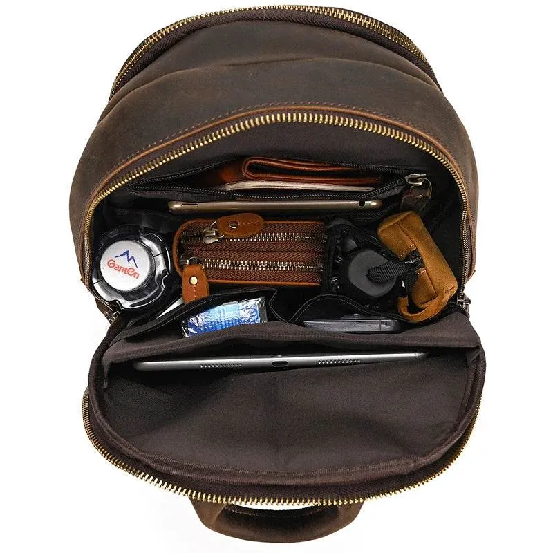 Men’s Leather Chest Bag with USB Cable Crossbody Outdoor Bag