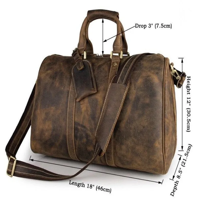 Men's Vintage Crazy Horse Leather Travel Bag