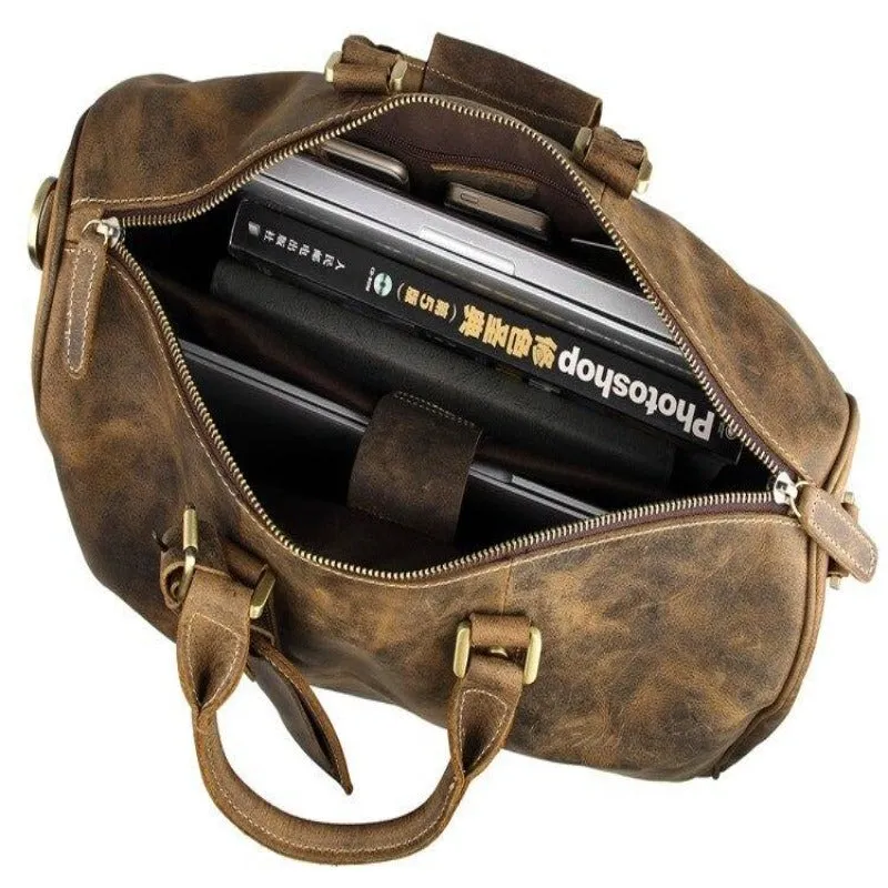 Men's Vintage Crazy Horse Leather Travel Bag