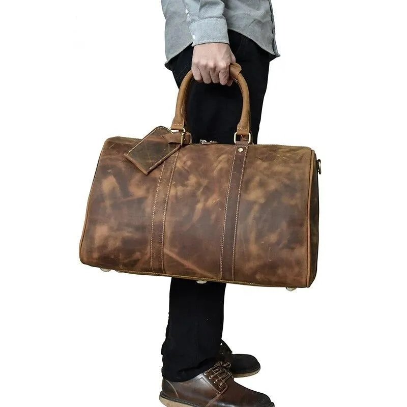 Men's Vintage Crazy Horse Leather Travel Bag
