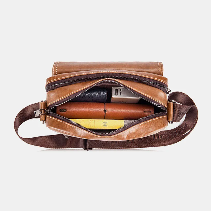 Messenger Bag For Men Leather Large Capacity Anti-theft Vintage Chest Bag