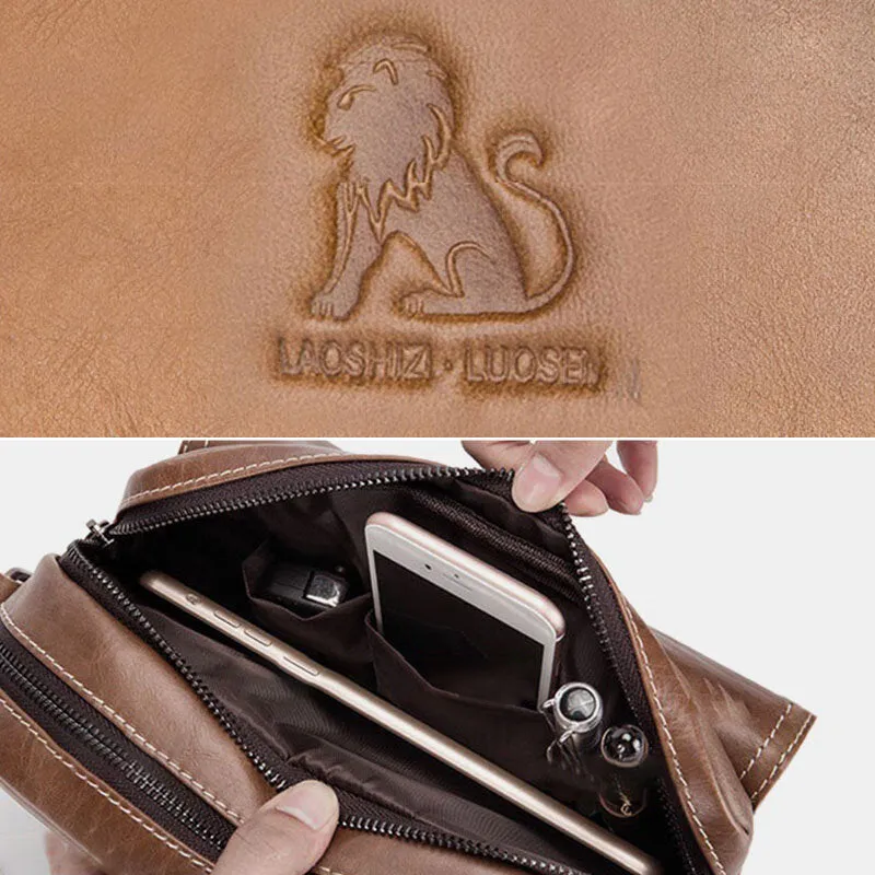 Messenger Bag For Men Leather Large Capacity Anti-theft Vintage Chest Bag
