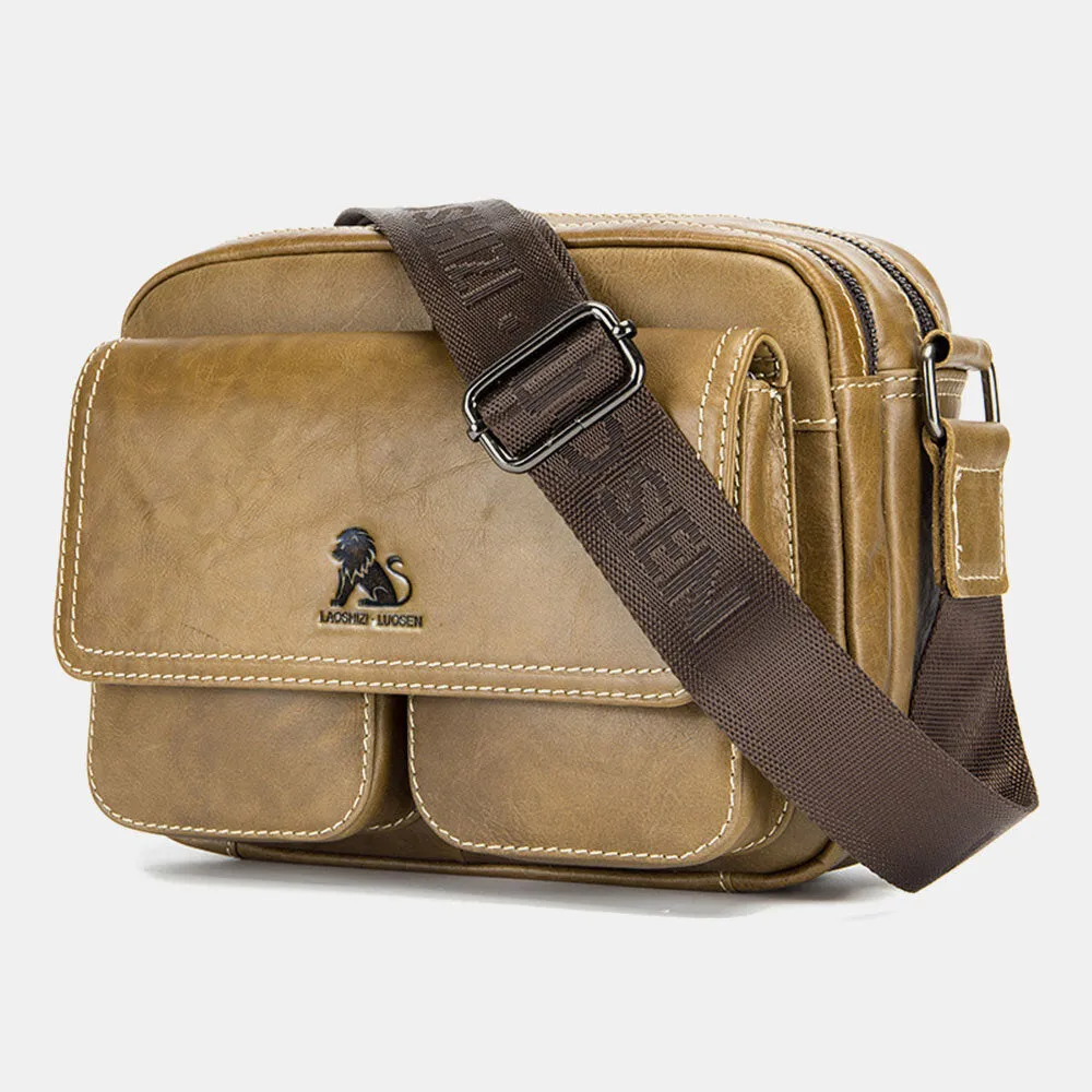 Messenger Bag For Men Leather Large Capacity Anti-theft Vintage Chest Bag